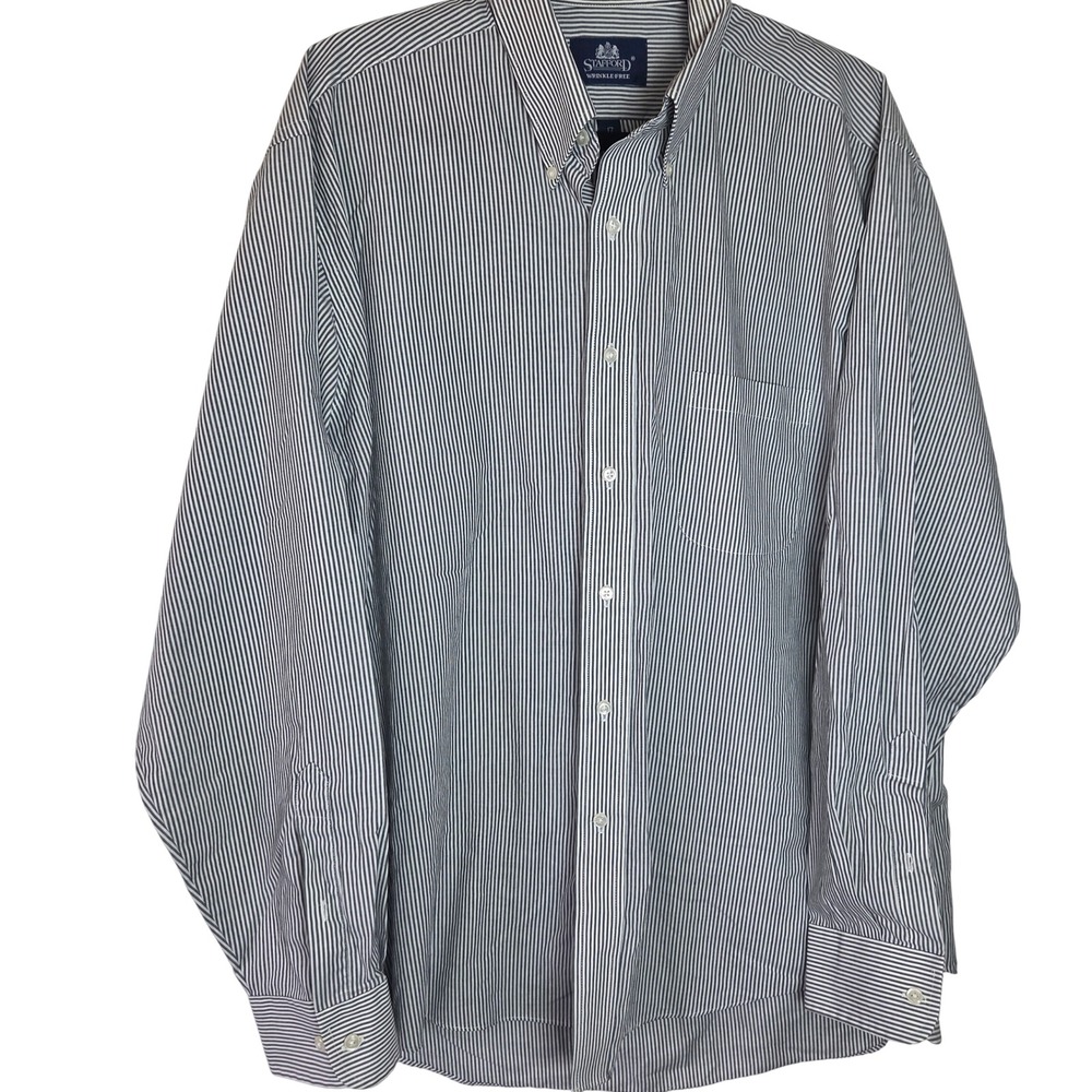Stafford Wrinkle Free Stripe Dress Shirt Mens 17 36 37 Button Down Business